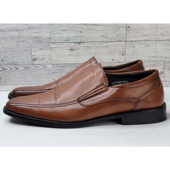 Bonafini Mens 12M Dress Shoes Brown Leather Slip On Square Toe Career Office main image 4